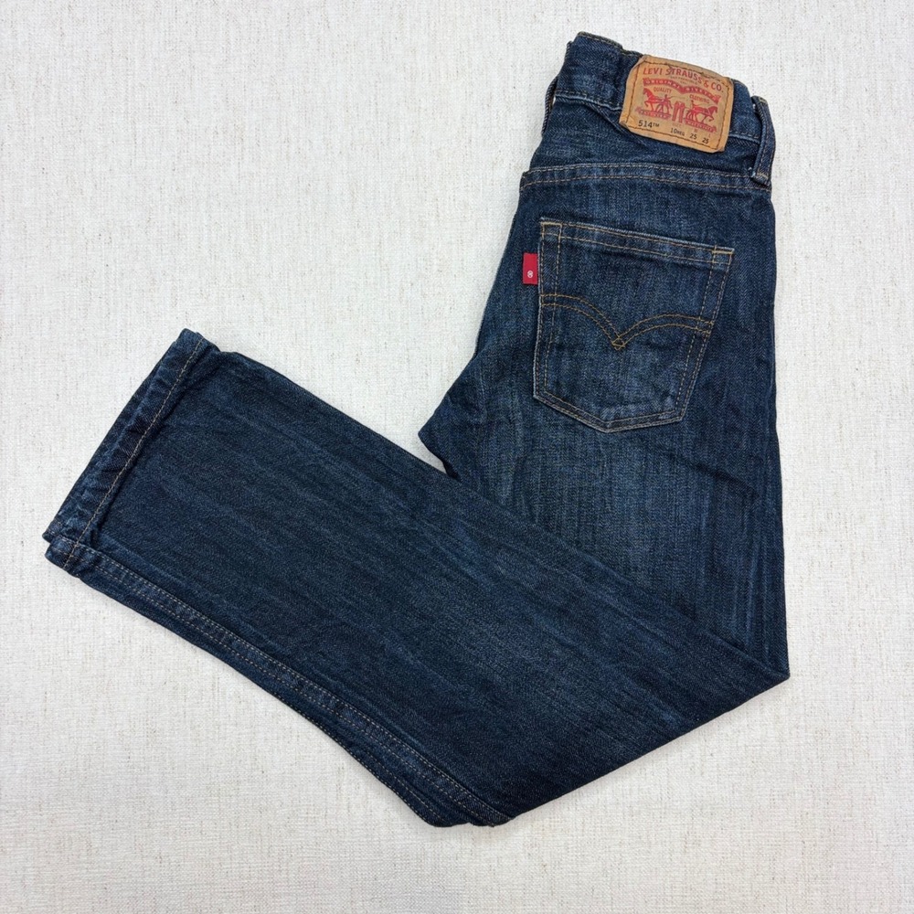 Levis 514 Slim Straight Boys Jeans Size 10 Reg W25 L25 Dark Wash Indigo Denim